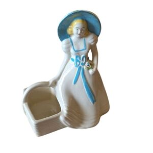 Hull Vintage Blue Southern Belle Lady with Basket Ceramic Planter Cottagecore